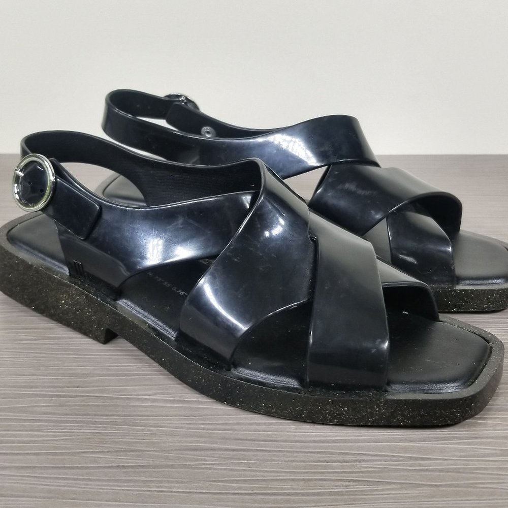 Melissa Criss Cross Strap Jelly Sandal, Black PVC, Womens Size 7 M / 38